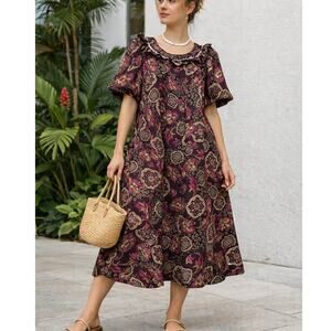 Vintage Liberty House Paisley Print Long MuuMuu Dress Size 8 Brown Purple